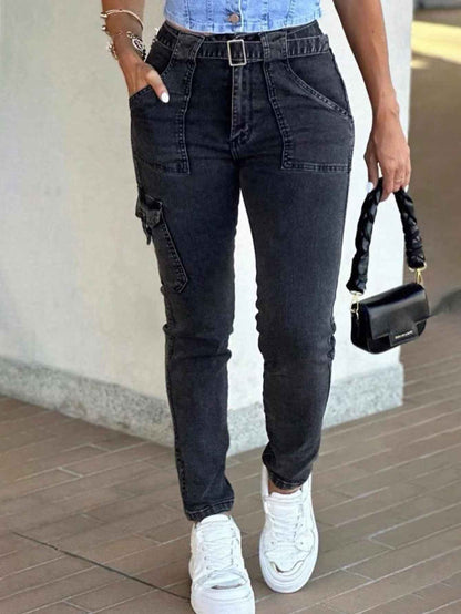 Women's Jeans Leisure Washed-out Slim-fit Solid Color Workwear Denim