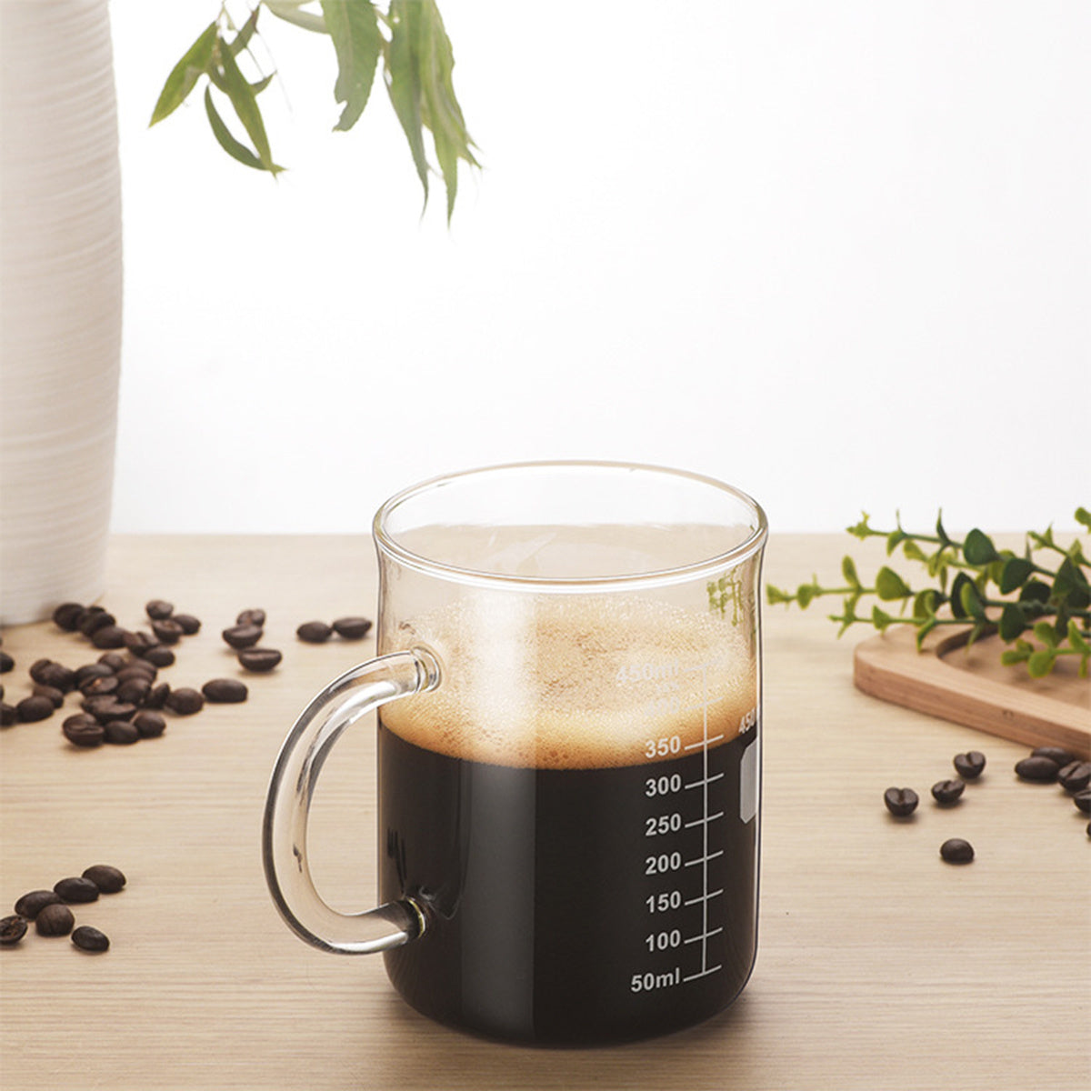 Professional Borosilicate Glass Coffee Cup with Measurement Scale