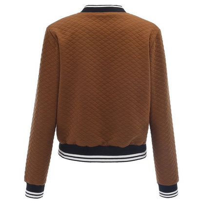 Women's Long Sleeve Contrast Trim Baseball Jacket - Casual Zip Up Sporty Top For Spring&Fall - DropOnline.co