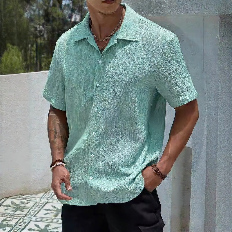 Men's Solid Color Short Sleeve Shirt - Classic Summer Design