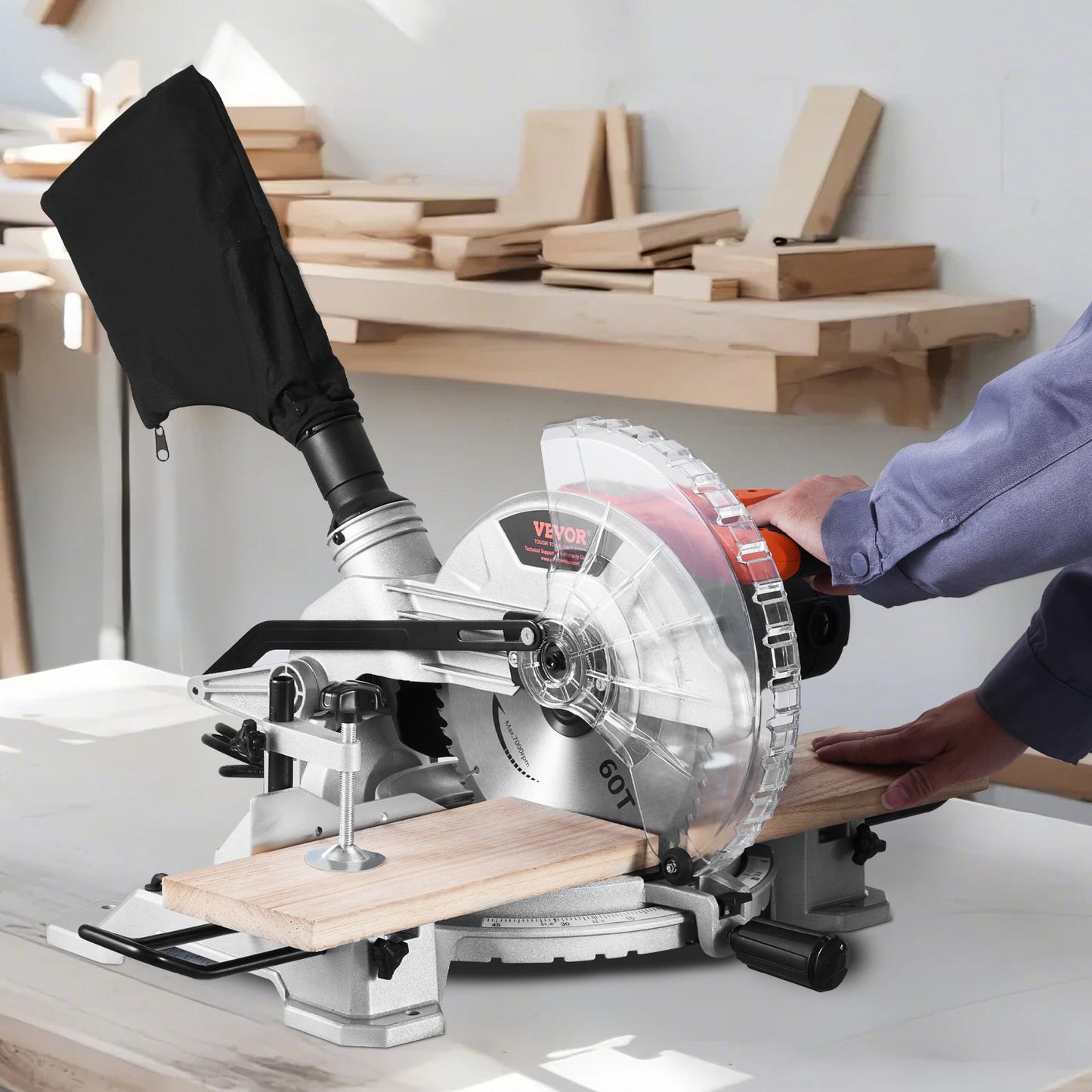 Compound Miter Saw 10-Inch Blade 15 Amp Motor 60-Tooth Corded Single Bevel 0-45°