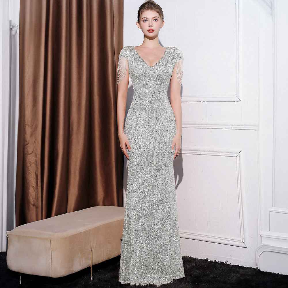 Sequined Slim Fit Slimming Long Dress Women