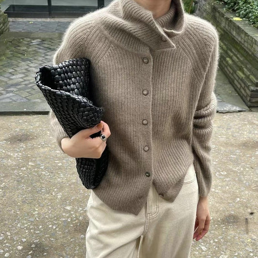 Women's Thin Bedford Cord Sweater - Single-Breasted Knitted Cardigan