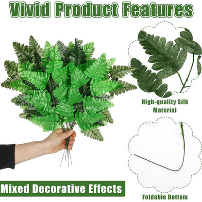 Artificial Fern Leaves Stem Green Cemetery Leaf Picks Wedding Flower Arrangements - DropOnline.co