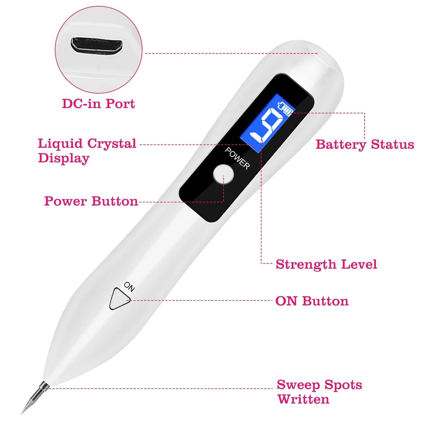 Skin Tag Repair Kit Portable Beauty Equipment Multi-Level With Home Usage USB Charging LCD Level Adjustable 6 Replaceable Needles