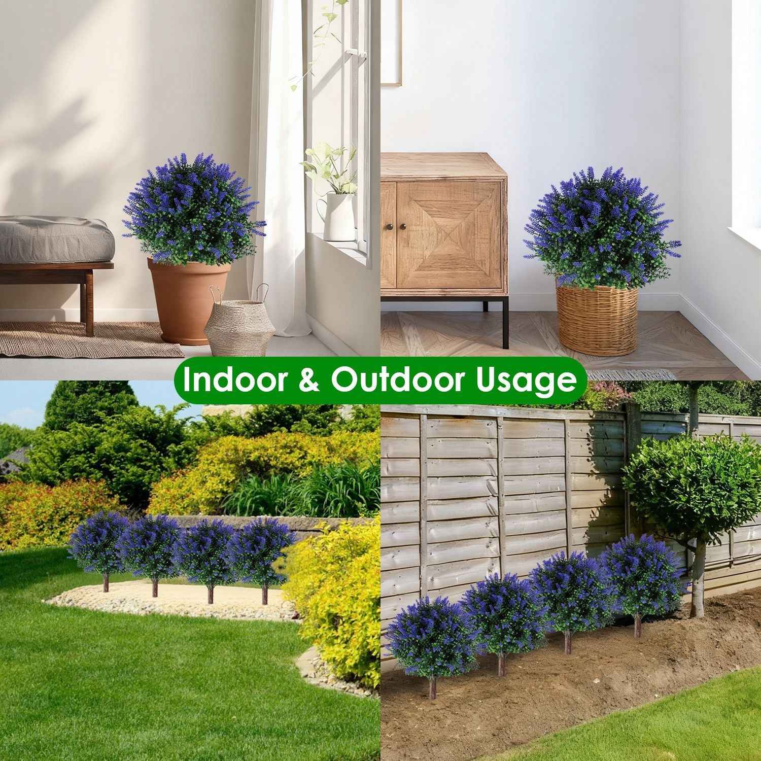 2 Packs Artificial Lavender Topiary Ball Trees - UV Resistant with Ground Spike - DropOnline.co