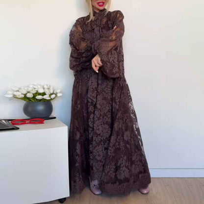 Vietnamese-style Embroidered Heavy-duty Long-sleeve Loose Ruffle Dress
