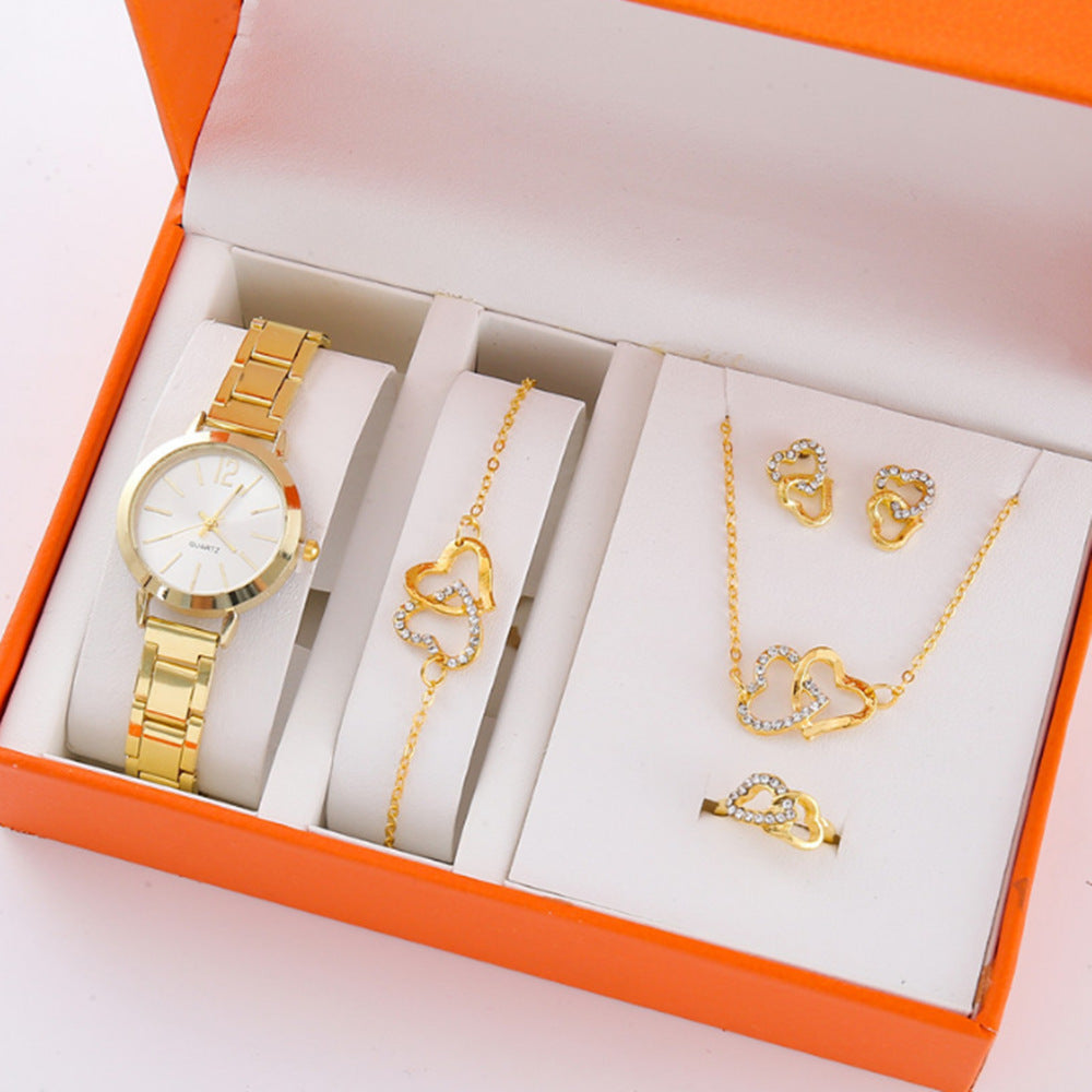 Gold Steel Band Quartz Watch - Elegant Bracelet Timepiece