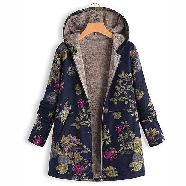 Casual Printed Plush Hoodie - Soft Graphic Sweatshirt for Women