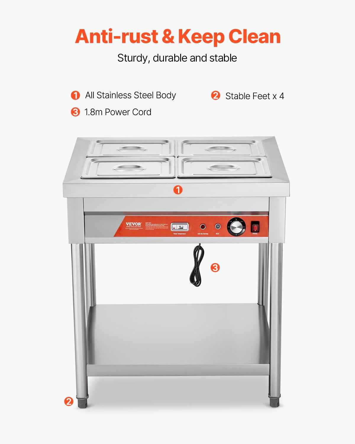 4 X 1/2 Pans Commercial Food Warmer Electric Steam Table With Undershelf