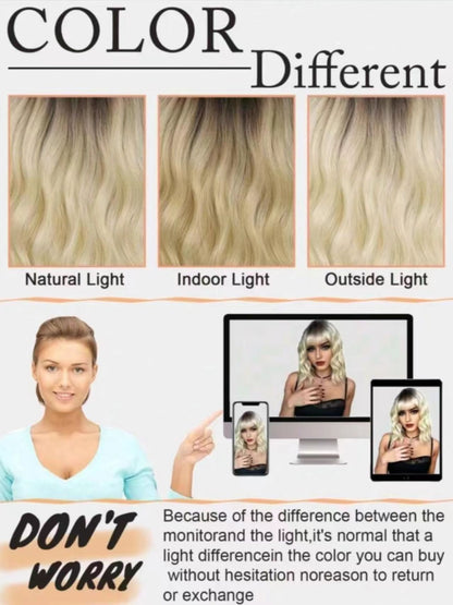 Synthetic Wavy Wig, Non-toxic Wig With Wave Head, With Bangs, Short Mixed Hair For Women, Heat Resistant, Suitable For The Whole Scene - DropOnline.co