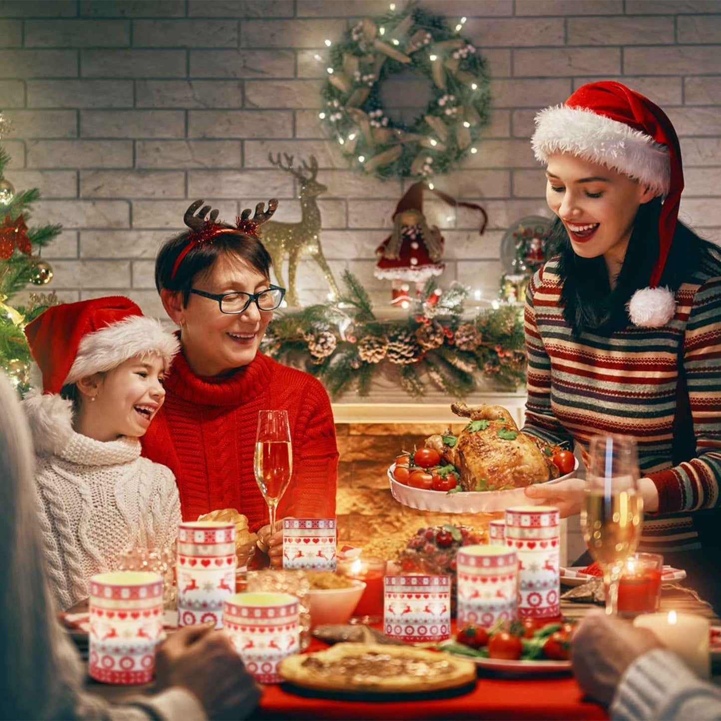 3Pack Christmas Flameless LED Candles - Deer Flickering Pillar with Remote Control - DropOnline.co