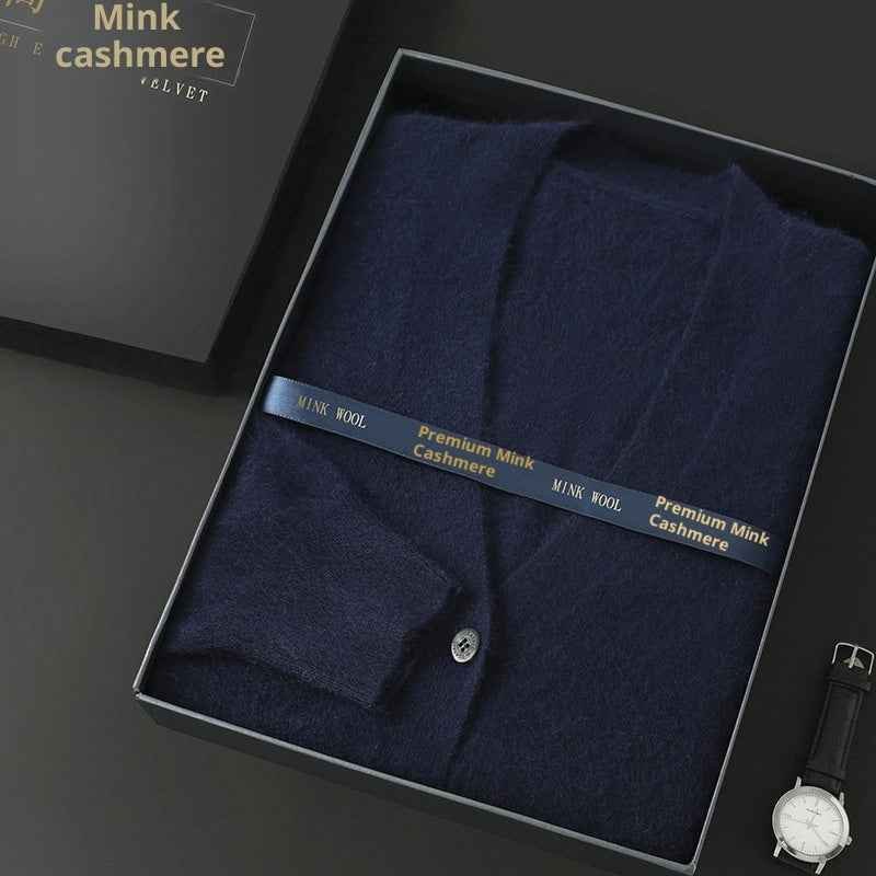 Mink Wool Sweater Men V-neck Thickened Sweater Loose Cardigan