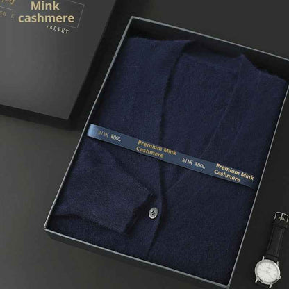 Mink Wool Sweater Men V-neck Thickened Sweater Loose Cardigan