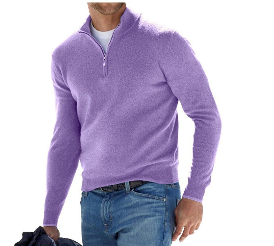 Men's Fashion Casual Long Sleeve V-Neck Cashmere Zipper Top - Premium Comfort