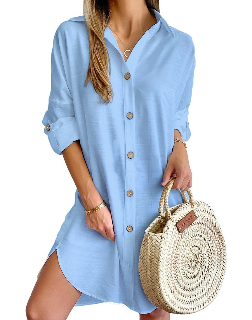 Autumn Casual Long Sleeve Lapel Button Shirt Dress - Women's Professional Style