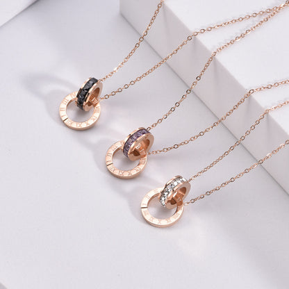 Roman Numeral Ring Diamond Titanium Steel Necklace Women's - DropOnline.co