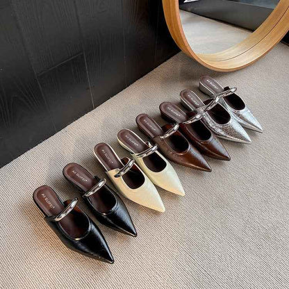 Pointed Toe Slip-on Mule Sandals With Chunky Heels