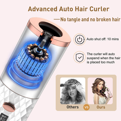 Portable Automatic Hair Curler, Ceramic Rotating Wireless Auto Curling Iron Wand, Portable USB Rechargeable Spin Curler For Hair Styling - DropOnline.co