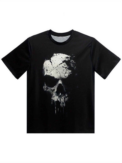 Men's 3D Shattered Skull T-Shirt - Cool Digital Print Round Neck Summer Tee