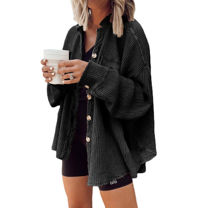 Women's Patchwork Irregular Shirt Jacket - Loose Long Sleeve Top - DropOnline.co