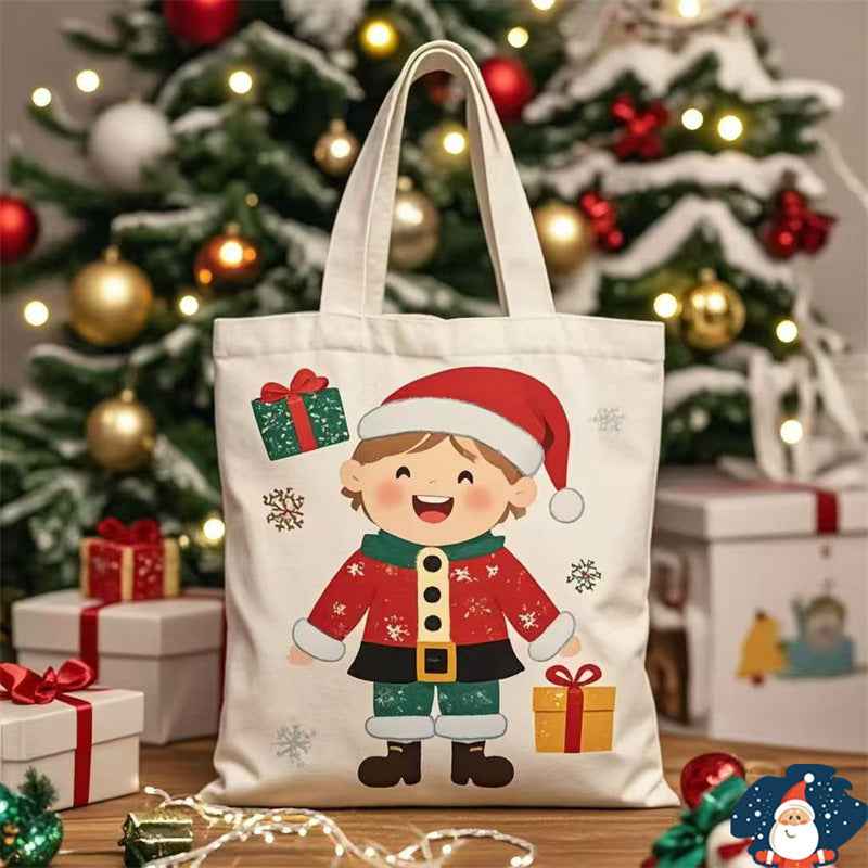 Santa Claus Gift Christmas Eve Portable Canvas Bag - Holiday Gift Bag