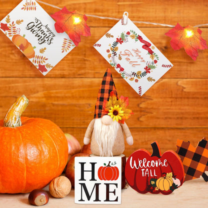 Fall Gnome Tiered Tray Decorations Set Farmhouse Pumpkin Decor Autumn Maple Leaf Table Centerpieces With Fall String Lights Thankgiving Day Fall Greeting Card Autumn Harvest Decorations - DropOnline.co
