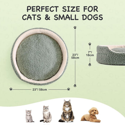 Mewoo Washable Pet Bed For Cats & Small Dogs - 23x23x7 Inch Round Orthopedic Bed With Non-Slip Bottom, Plush Indoor Cat Bed For Kittens & Puppies, Sage Green - DropOnline.co