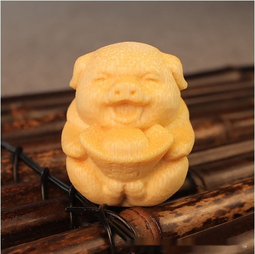 Fulu Pig Solid Bamboo Carving Ornaments
