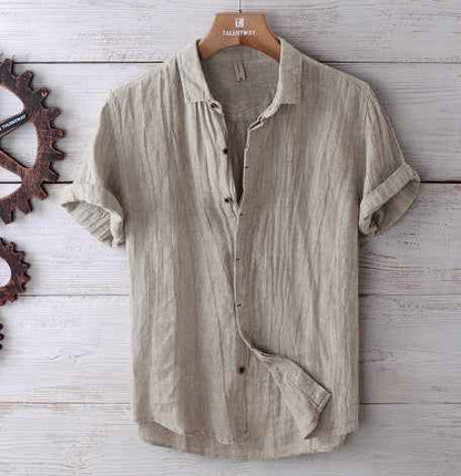 Men's Solid Color Retro Distressed Linen Shirt - Fashion Casual Button-Up