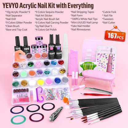 Acrylic Nail Kit With Drill, 4 Colors Gel Polish And UV Light Nail Kit, Birthday Gifts For Women, Valentines Day Gifts For Girl, Professional Nails Kit Acrylic Set With Everything For Beginners - DropOnline.co