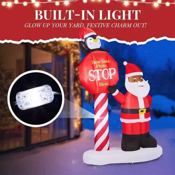 8.2FT Inflatable Black Santa with Road Sign - LED Lighted Christmas Yard Decoration - DropOnline.co