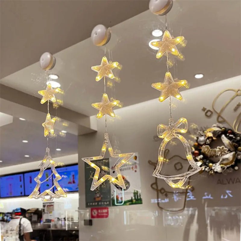 Christmas LED Suction Cup Window Lights 3-Pack - Star Tree Snowflake Hanging Ornaments