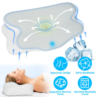 1Pc Orthopedic Memory Foam Pillow With Cooling Case Neck Support Pillow With Machine Washable Case For Side Back Stomach Sleepers - DropOnline.co