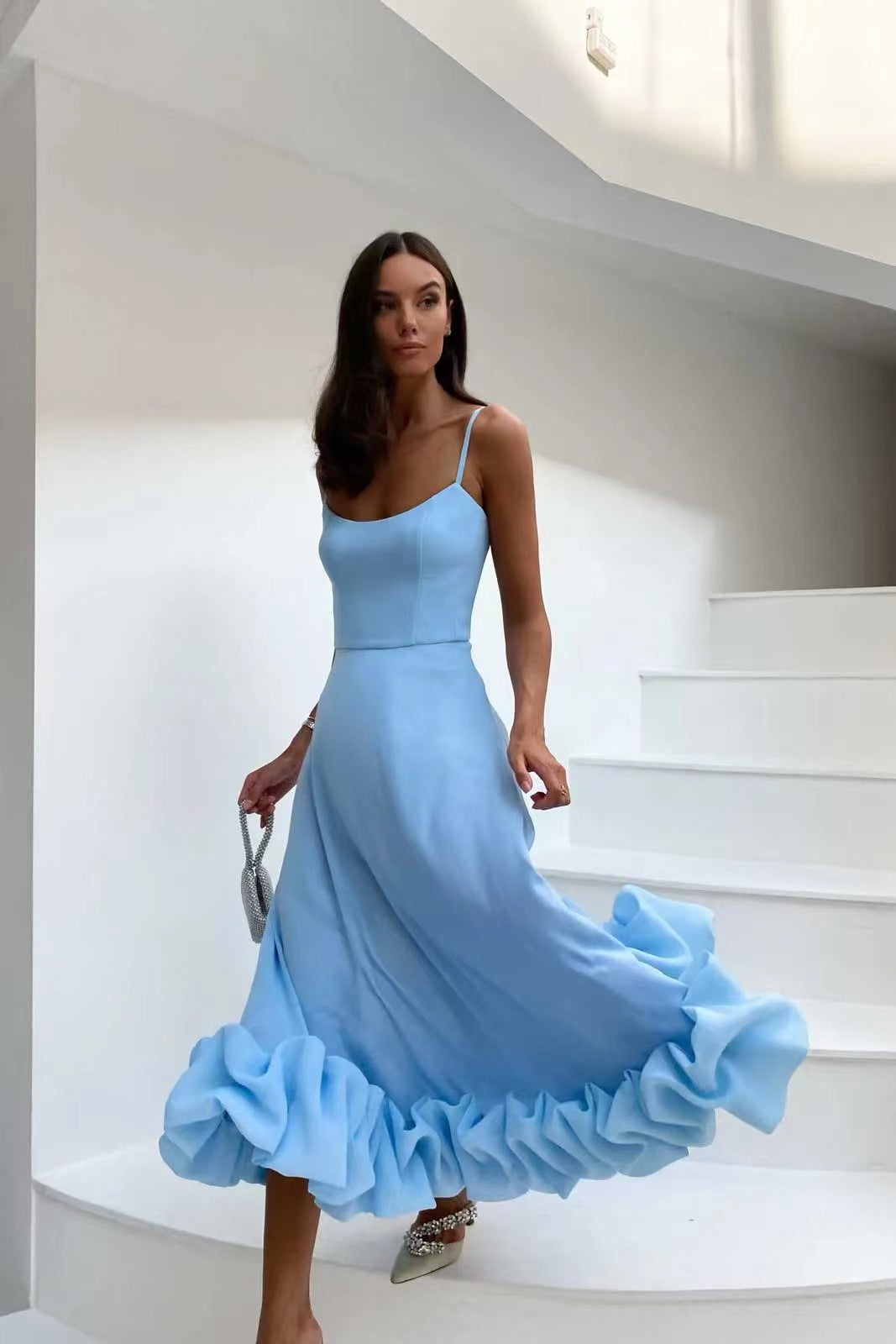 Women's A-Line Halter Dress with 3D Floral Details - Elegant Party Style