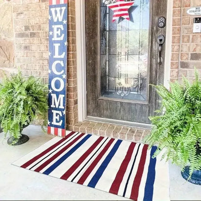 "American Flag Doormat - Patriotic USA Flag Welcome Mat, Non-Slip Indoor/Outdoor Front Door Rug, Veterans Day Gift, Porch Home Decor - Red White And Blue Stars & Stripes Design"