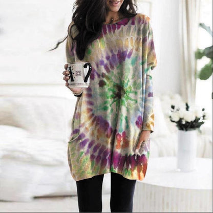 Women's Printed Spiral Batwing Sleeve Sweatshirt - Trendy Casual Top - DropOnline.co