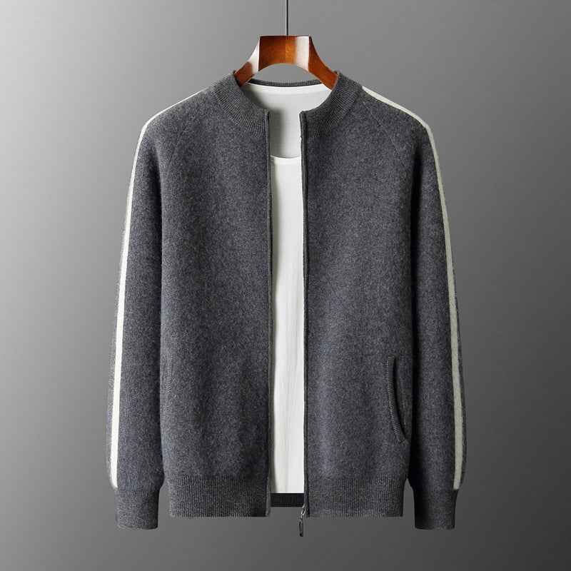 Fashionable All-match Casual Woolen Sweater Four Flat Air Layer Thickened Half Turtleneck Pure Wool Cardigan