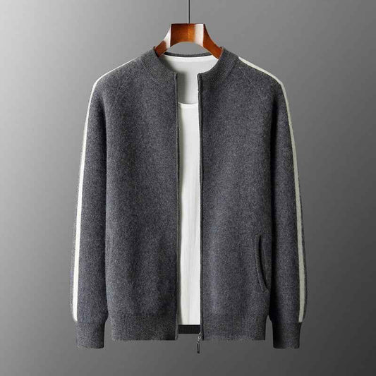 Fashionable All-match Casual Woolen Sweater Four Flat Air Layer Thickened Half Turtleneck Pure Wool Cardigan
