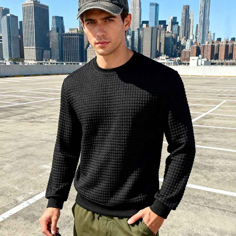 Loose Casual Men's Simple Sporty Jacquard Round-neck Long-sleeved Sweatshirt