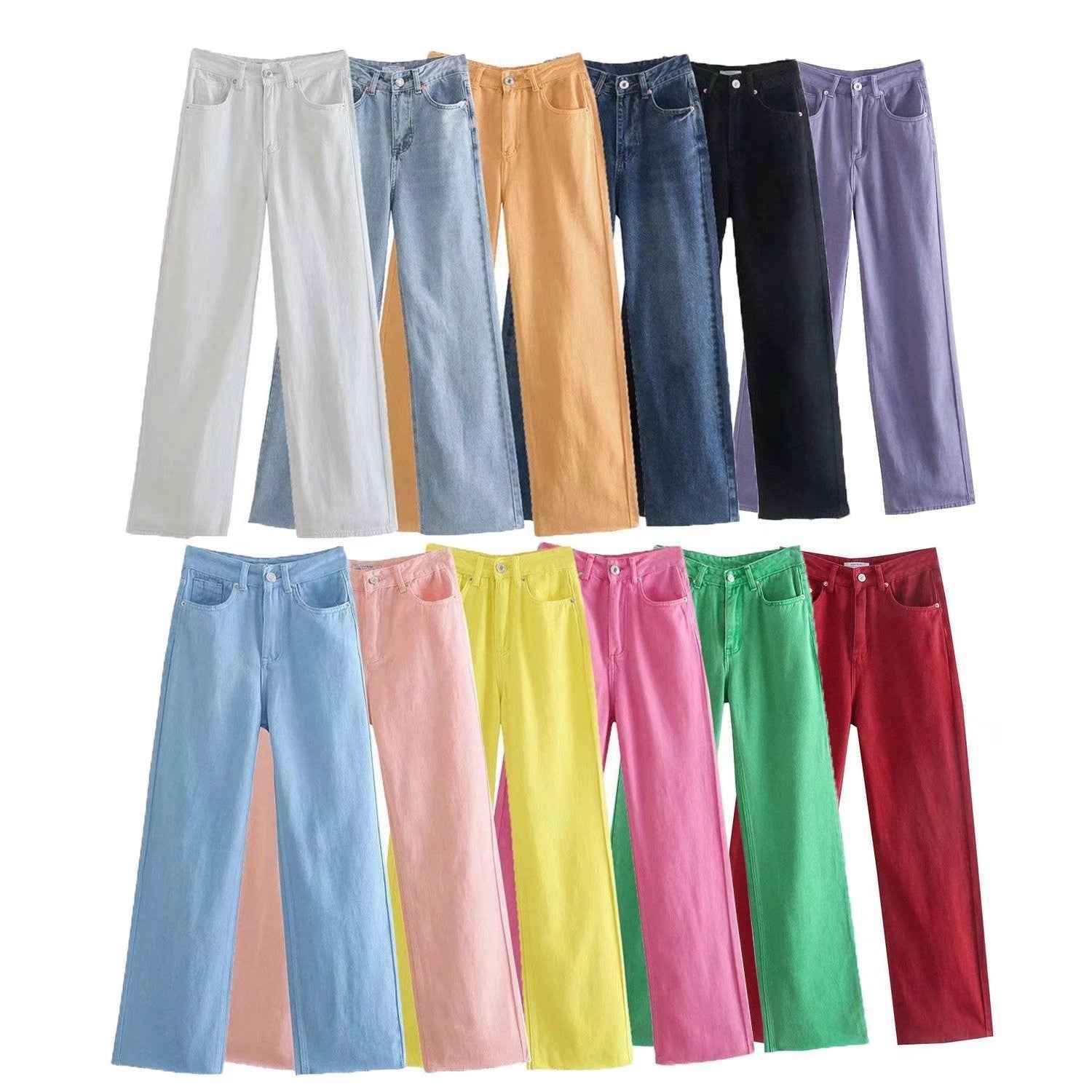 Women's High Waist Colorful Jeans Loose Slimming Wide Leg Pants