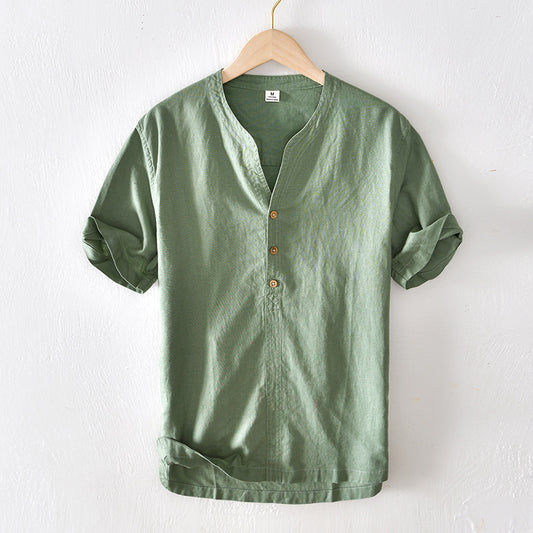 Men's Collar Pullover Short Sleeve Cotton Shirt - Classic Casual Wear