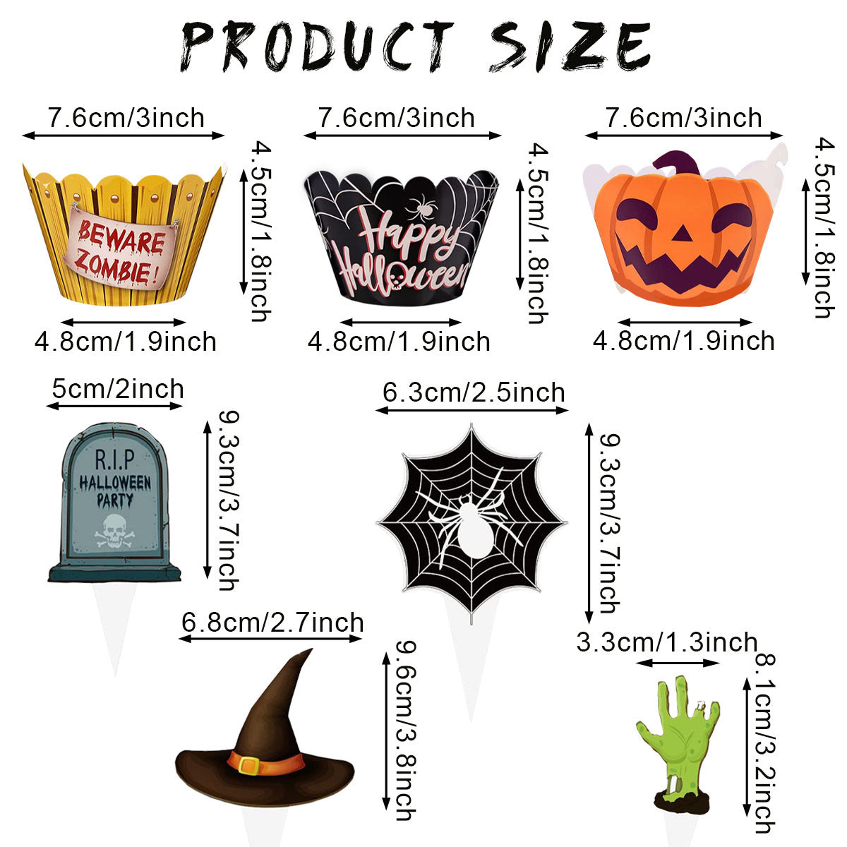 Halloween Cupcake Decoration Set - 48 Pcs with Picks & Wrappers