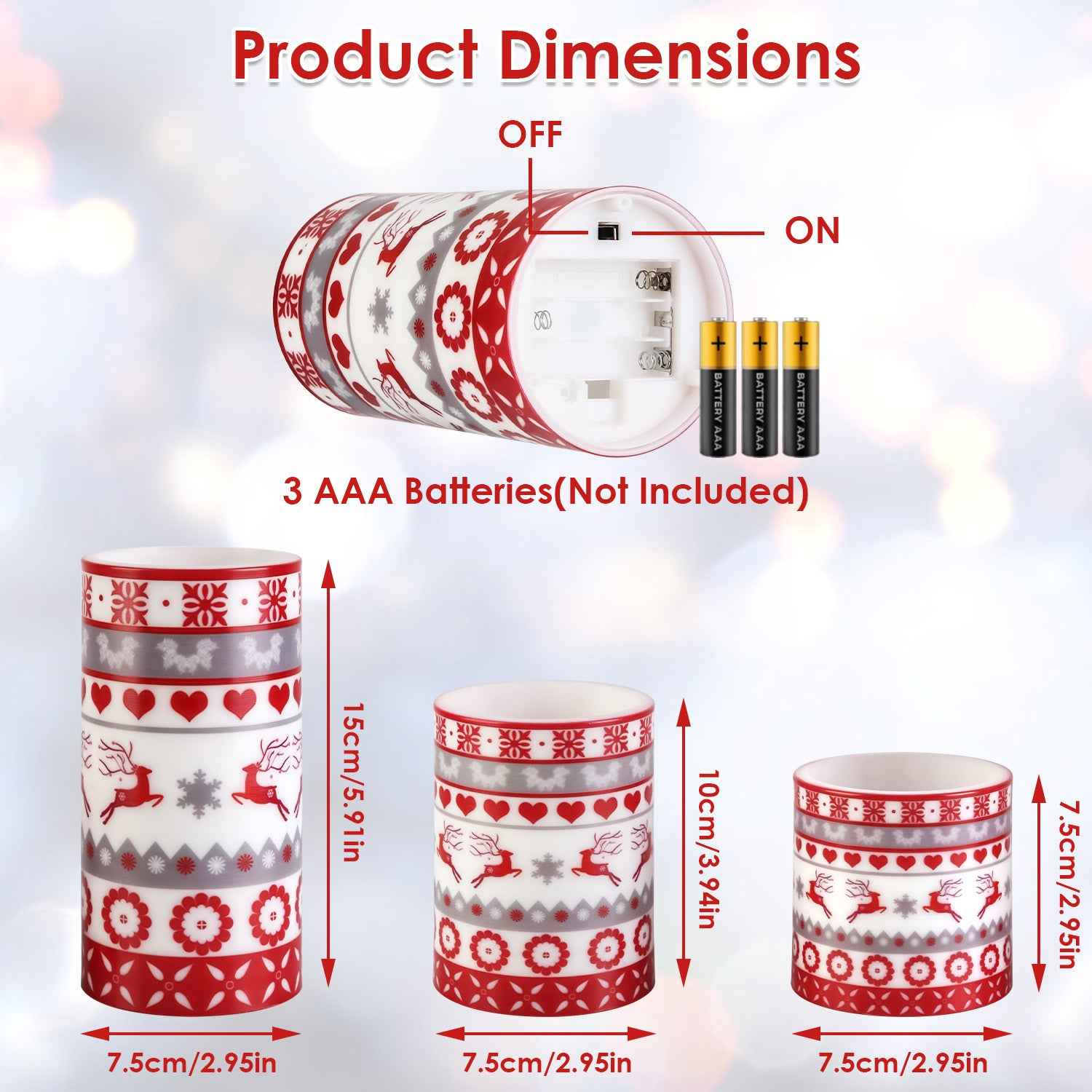 3Pack Christmas Flameless LED Candles - Deer Flickering Pillar with Remote Control - DropOnline.co