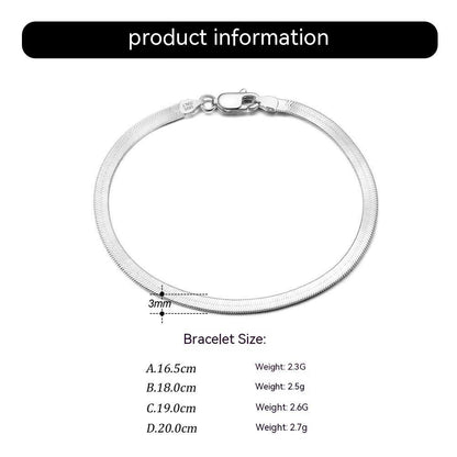 S925 Sterling Silver Bracelet Flat Snake Bone - DropOnline.co