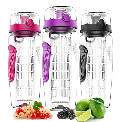 3 Color Options - 1Pc Fruit Infuser Water Bottle 32OZ Juice Shaker Sport With Flip Top Lid Anti-Slip Grips For Office Home Sport Running Walking Hiking - DropOnline.co