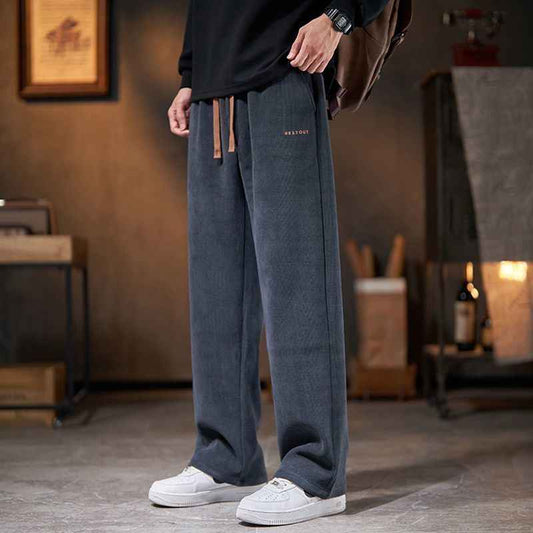 Men's Straight-leg Pants For Autumn And Winter Loose American-style Fleece-lined Trousers