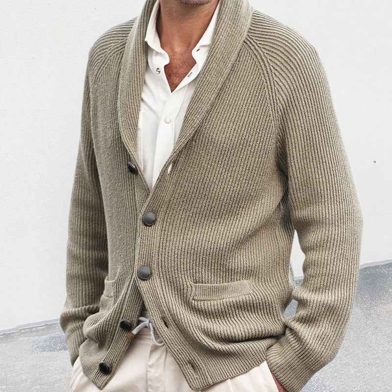 Men's Solid Color Loose Lapels Long Sleeve Knitted Coat