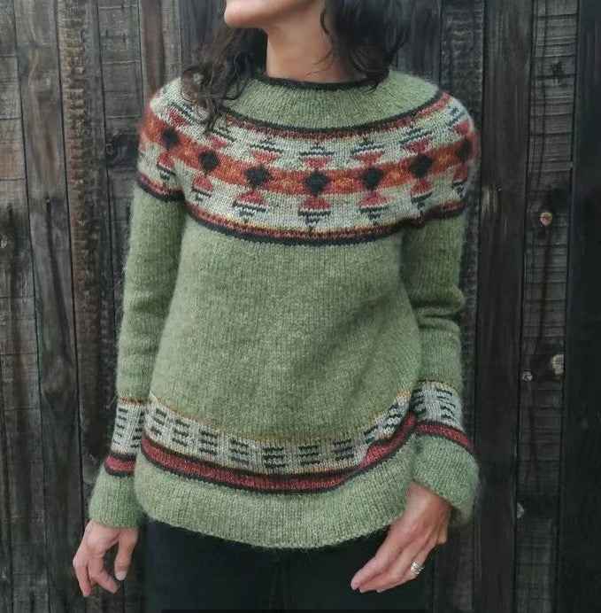 Women's Round-neck Color-block Loose Sweater