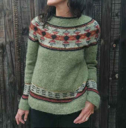 Women's Round-neck Color-block Loose Sweater